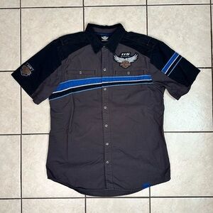 Men’s Harley Davidson Motorcycles Button Down Short Sleeve Blue Shirt Size Large